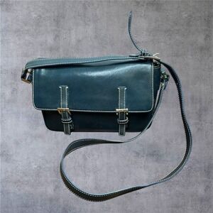 Monsac Leather Satchel Bag Womens Medium Teal Green Buckle Crossbody